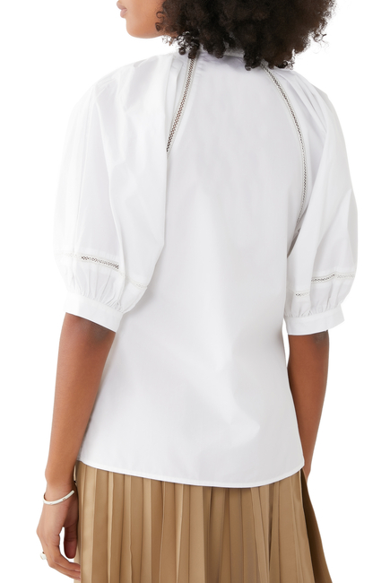 Lantern Sleeve Shirt With Lattice Trim